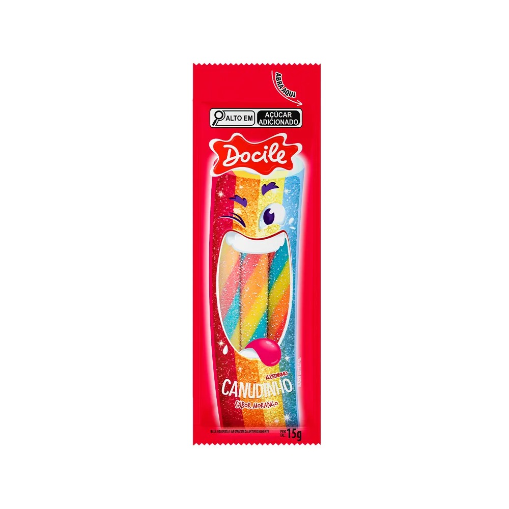 Canudinho Colorido Morango Cítrico de 15g - Docile