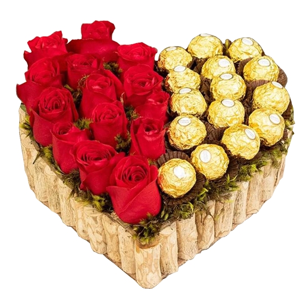 Coração Rosas e Ferrero 