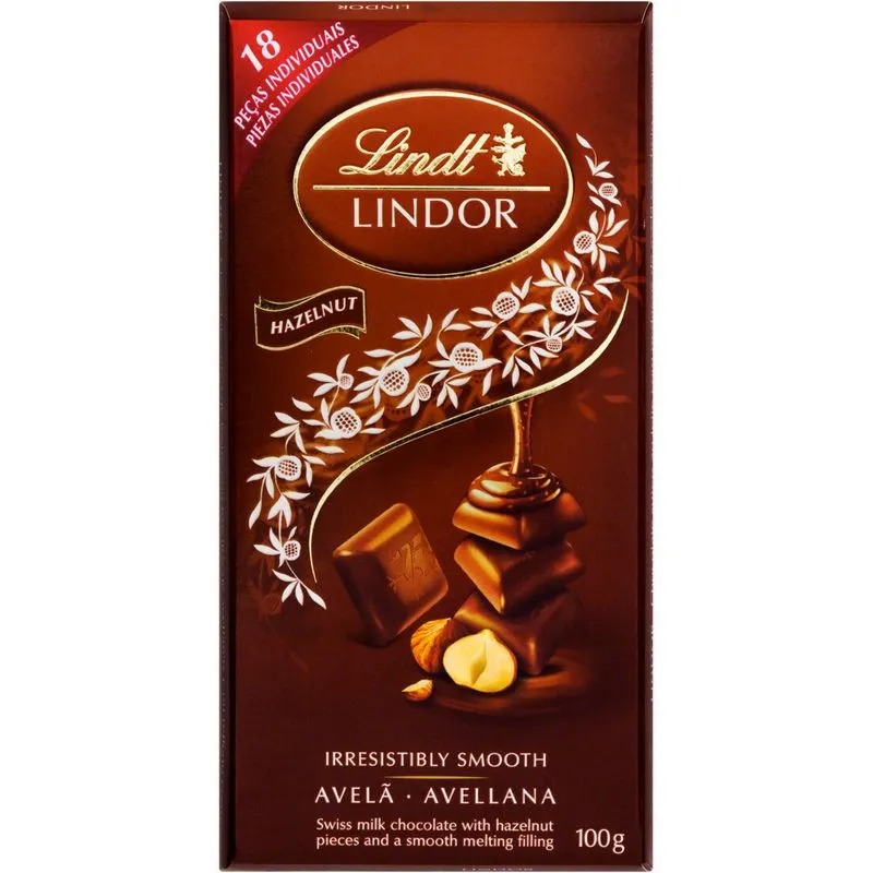 Barra Lindt Lindor ao Leite com Avelã Caixa 100g