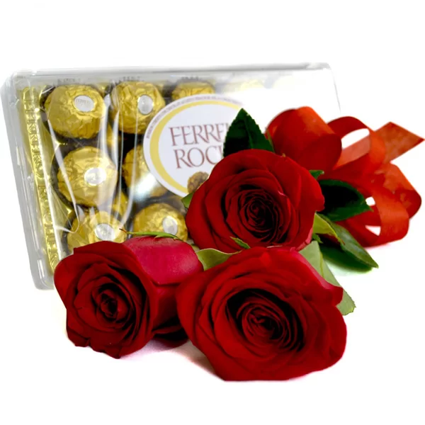 Buquê 3 Rosas e Ferrero