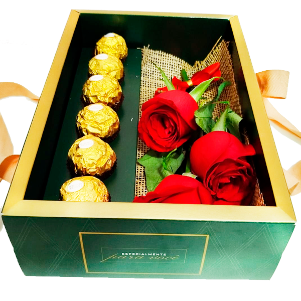 Box com Ferrero Rocher e 3 Rosas