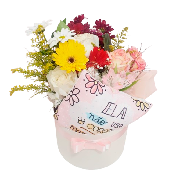 Box com Flores e Almofada - Dia das Mães