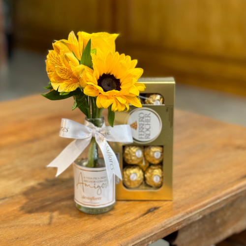 Kit: Memory Flower tons amarelos & Ferrero Rocher 