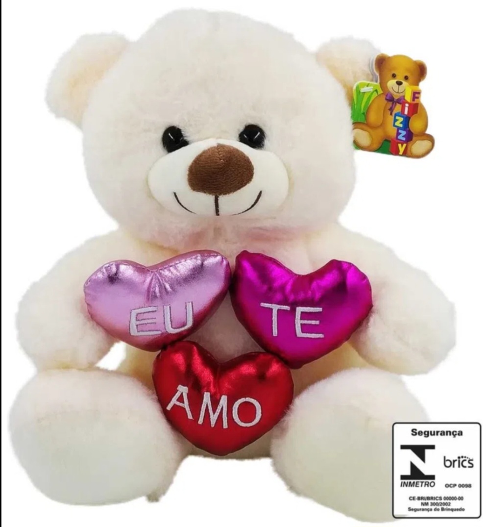 Urso Pelúcia Fizzy 3 corações 