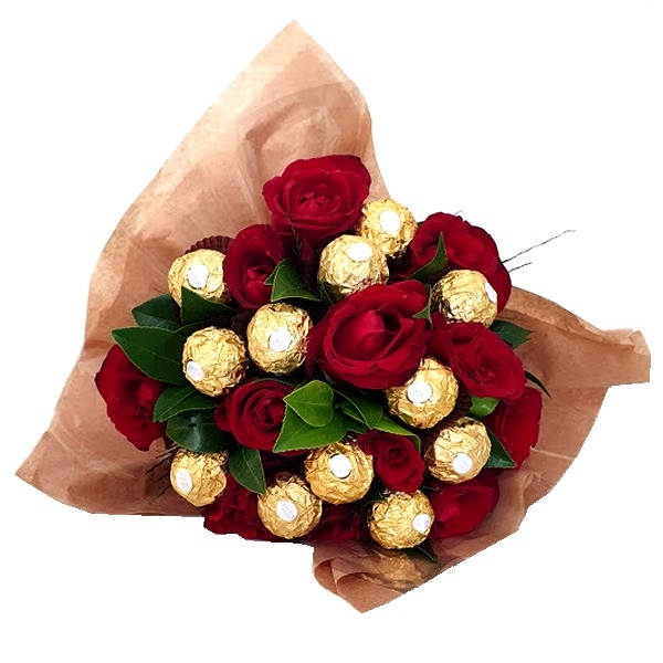 Buquê de 12 Rosas Vermelha12 Ferrero Rocher