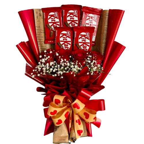 BUQUE DE ROSAS + CHOCOLATE  KIT KAT 