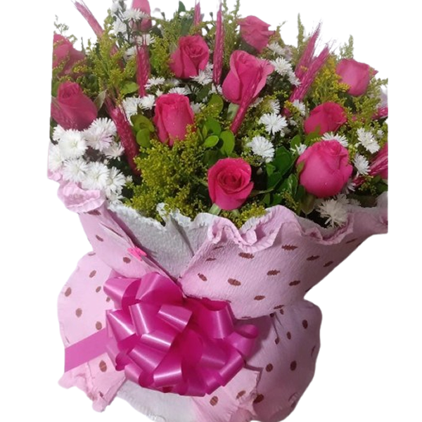 Ramalhete com 12 Rosas Pink