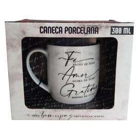 Caneca Porcelana "Fé, Amor, Gratidão"