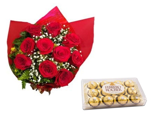 Buque 12 Rosas Vermelhas com Ferrero de 12