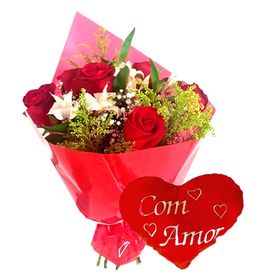 Buquê 6 Rosas e Coração 