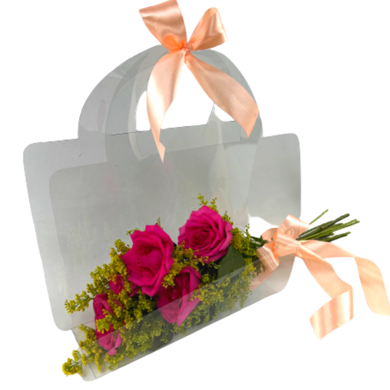 buque bolsa de cristal com rosas pink cristal happy