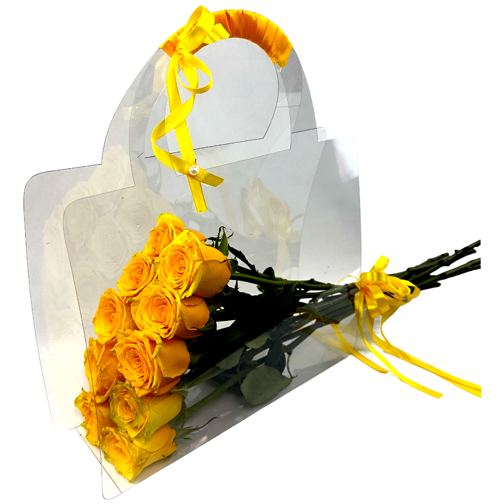 Buque bolsa de cristal com 10 rosas amarelas 