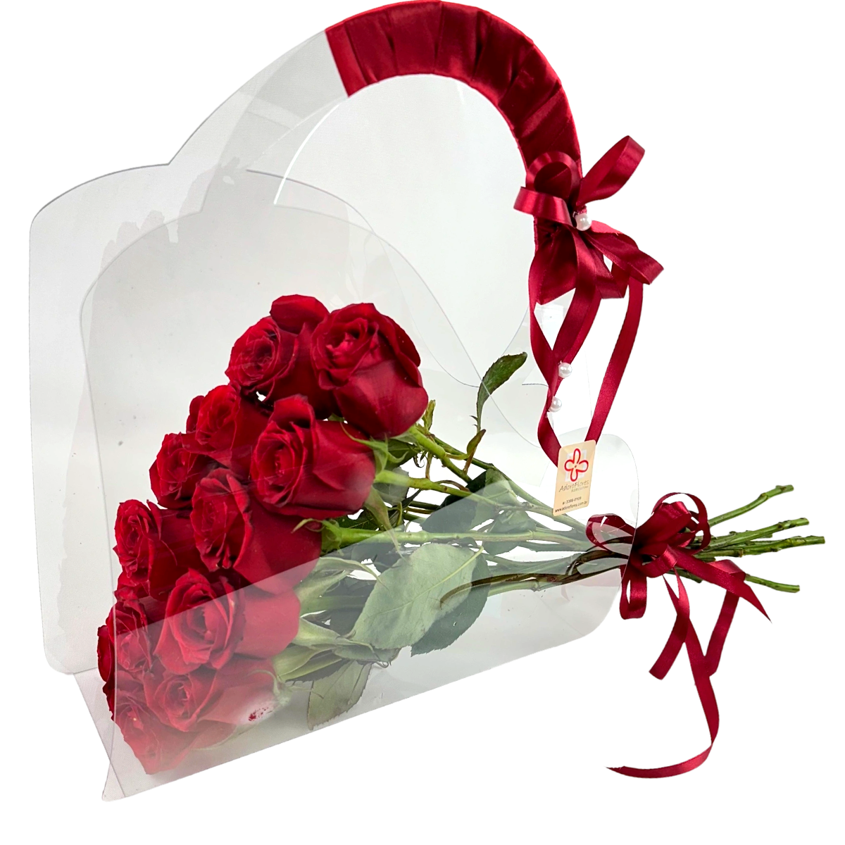 Bolsa de cristal com 12 rosas 