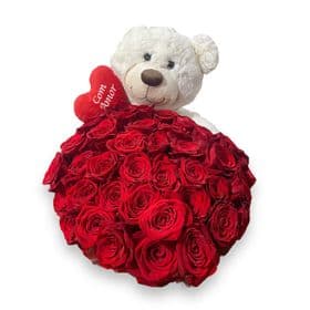 BUQUE 50 ROSAS E URSO